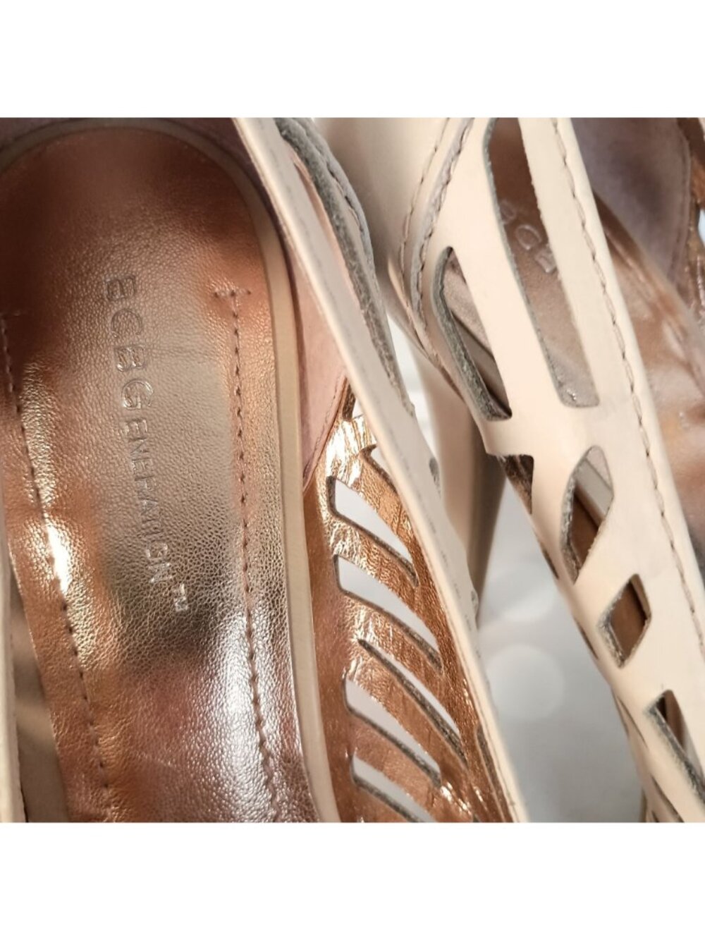 BCBGeneration Elba Nude Laser Cut Platform Stiletto Heels 9.5 New - Picture 10 of 11